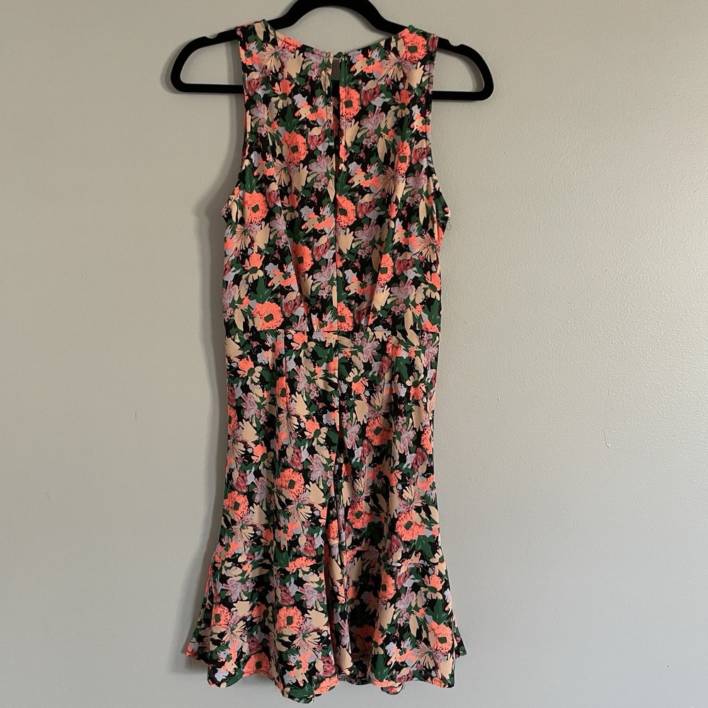 J Crew Merc Ruched Waist Dress Size 6‎ Neon Floral Flounce Sleeveless Fairy Soft - Picture 8 of 13
